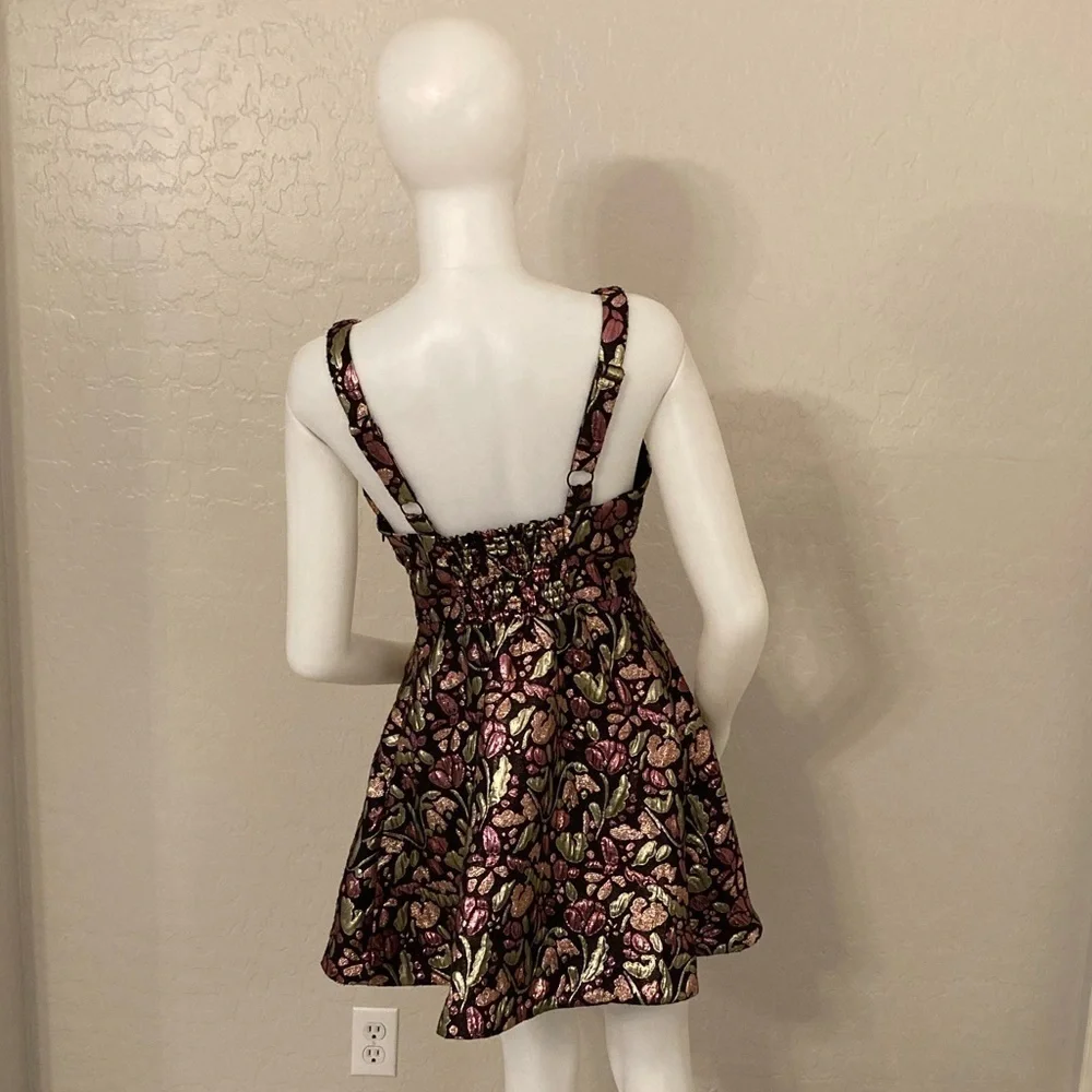 Free People Metallic Fit and Flare Jacquard Floral Dress Medium